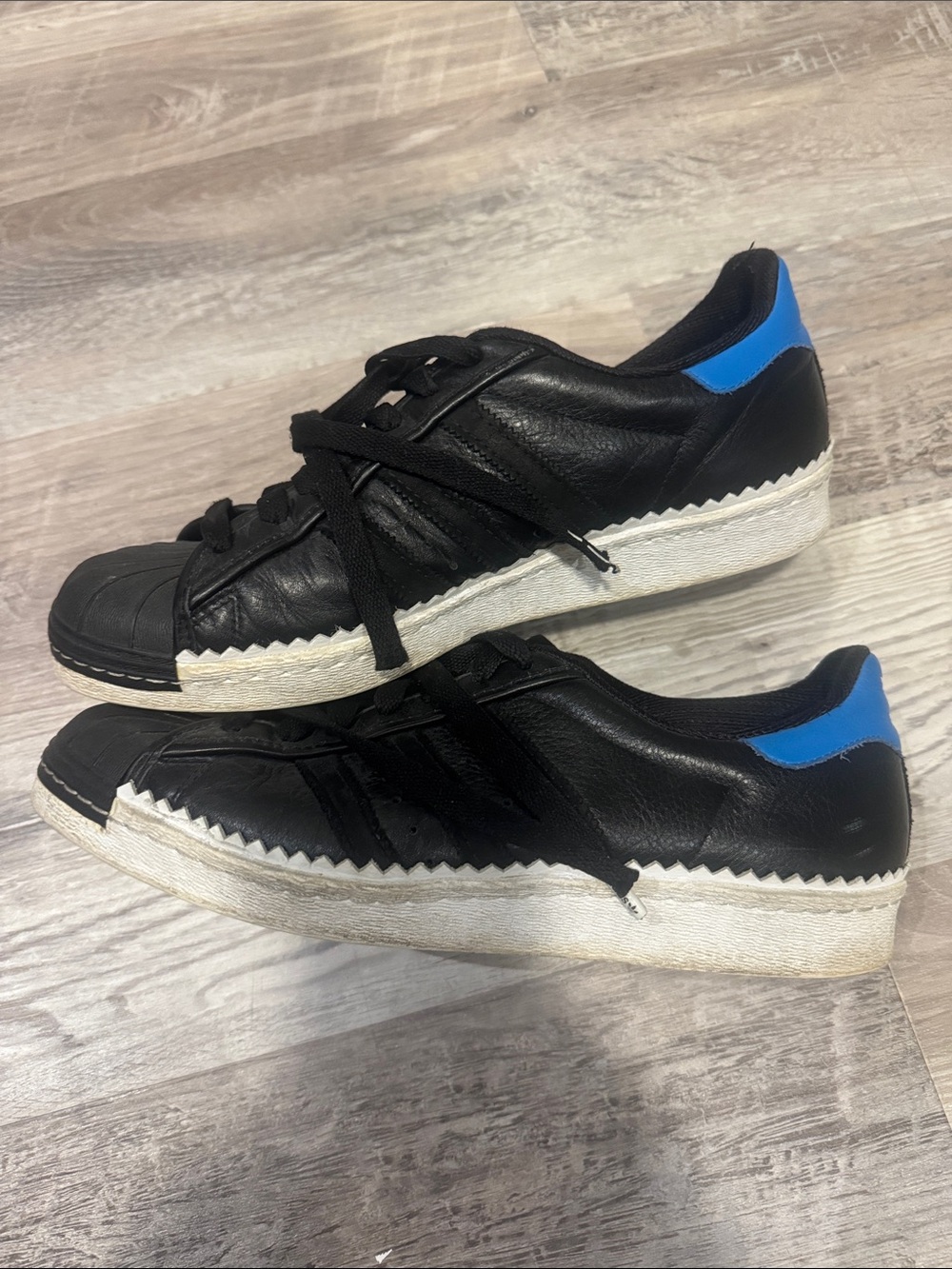 adidas Black Leather Sneakers with Blue Heel Patch